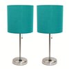 Limelights Brushed Steel Stick Lamp with Charging Outlet Set, Teal, PK 2 LC2001-TEL-2PK